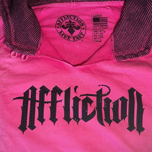 Affliction Hoodie pink with black rhinestones, new, size Large fits Small