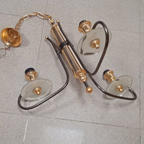 Ceiling light with three arms, metallic lead color, 51 cm height
