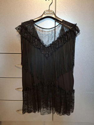 Denny Rose sleeveless blouse with fringes like new, black, size XL