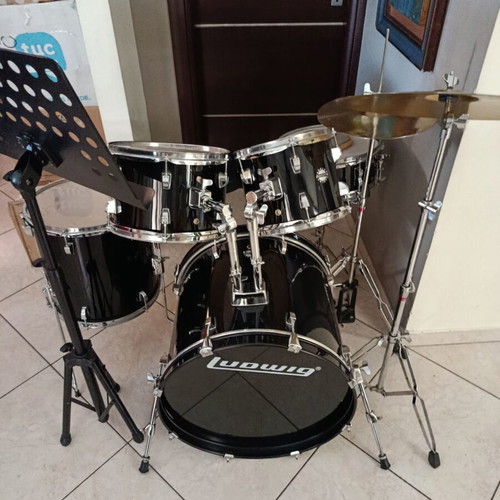 Ludwig drum set used with bass drum, snare, toms and cymbals