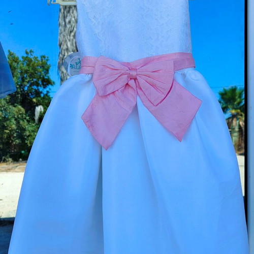 Children's dress white with pink ribbon taffeta and lace new
