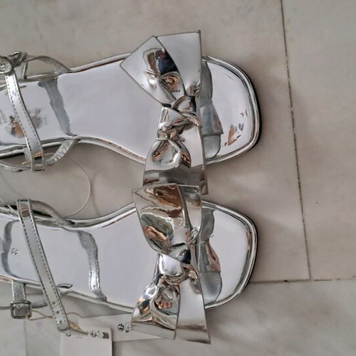 Zara silver mirrored sandals with bow new, size 38
