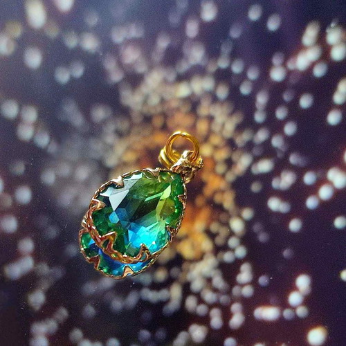 Handmade necklace with stainless steel chain and blue-green crystal drop