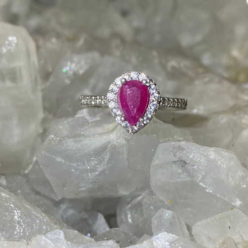 Silver ring with natural ruby and moissanite, new