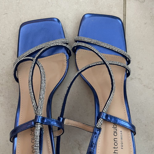 Blue sandal heels with gems, size 38