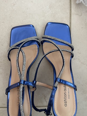 Blue sandal heels with gems, size 38