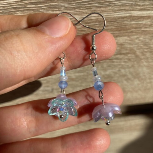 Handmade earrings and double bracelet set in purple and turquoise