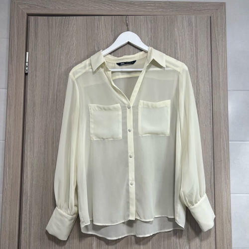 Zara transparent shirt like new, ecru, loose fit, size S