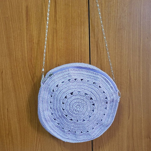 Handmade shoulder bag pink-purple shade round with chain made to order