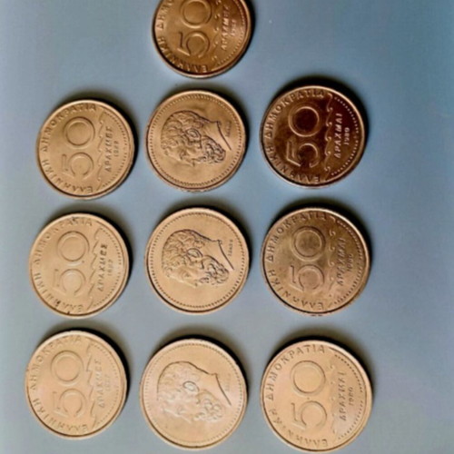 Set of 10 Solon 50 Drachma Coins 1982-1984 like new