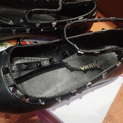 Black ballerina shoes with studs used, size 37