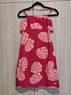 Roxy Tiki Talk tropical tie-back mini dress strapless like new, pink