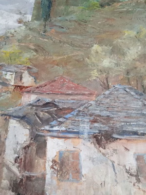 Oil painting used with Omvertos signature, spatula technique