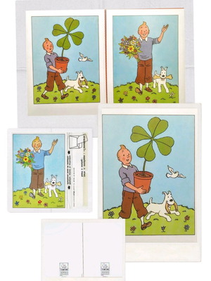 Ευχητήριες κάρτες Hergé με Τεντέν και Μιλού καινούργιες, σετ 2 τεμαχίων