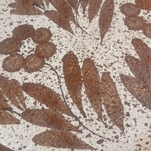 Large Vintage Textured Ceramic Wall Plate, Rustic Floral Design