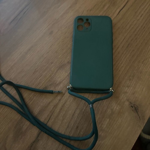 iPhone 11 Pro case with lanyard like new, silicone dark green