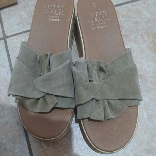 Let's Walk women's flat espadrilles grey-beige-brown size 39