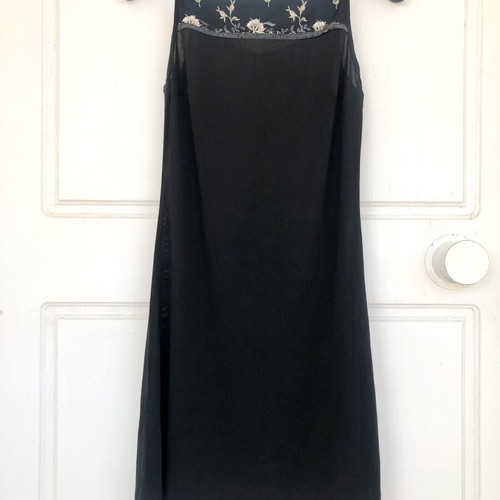 Bacirubati Mini Black Slip Dress with Floral Embroidery like new