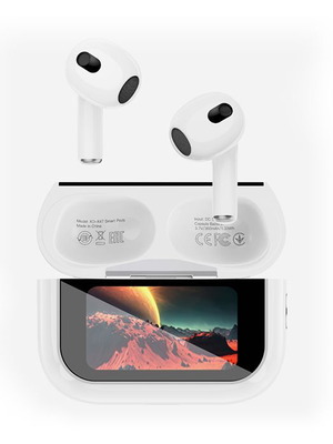 Bluetooth handsfree earbuds XO X47 4th Generation with charging case and display, white