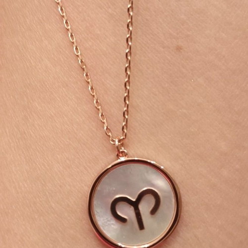 Loisir Aries zodiac necklace, rose gold steel, new