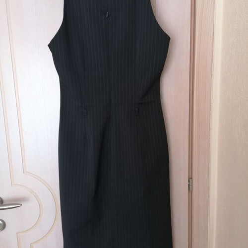Sleeveless Dress L New Black with Subtle Stripe