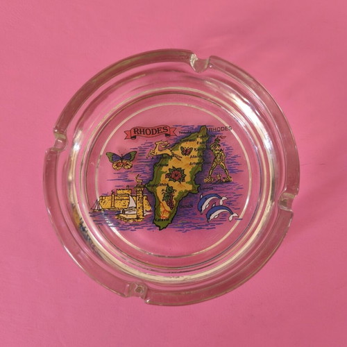 Glass large ashtray like new, Greek souvenir from Rhodes