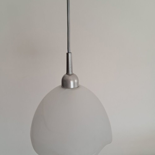 Glass ceiling light, ice color with white waves