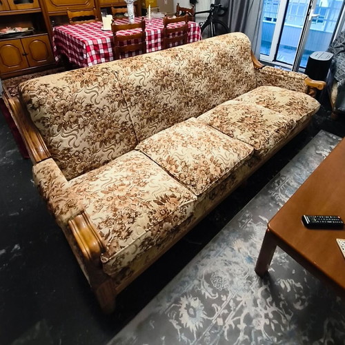 Living Room Set used, sofa and four armchairs, 90s solid wood design