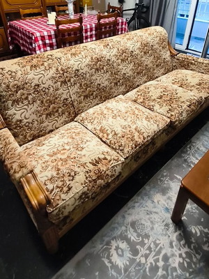 Living Room Set used, sofa and four armchairs, 90s solid wood design
