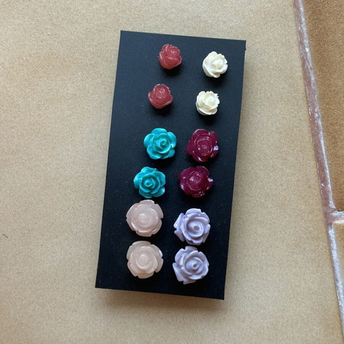 Vintage rose earrings set, 6 pairs, multicolor