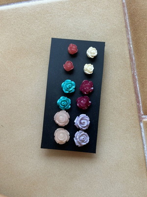 Vintage rose earrings set, 6 pairs, multicolor