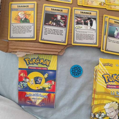 Lt Surge Theme Deck Pokemon Gym Heroes with 52 cards and PSA 5 Lt Surge Magneton used