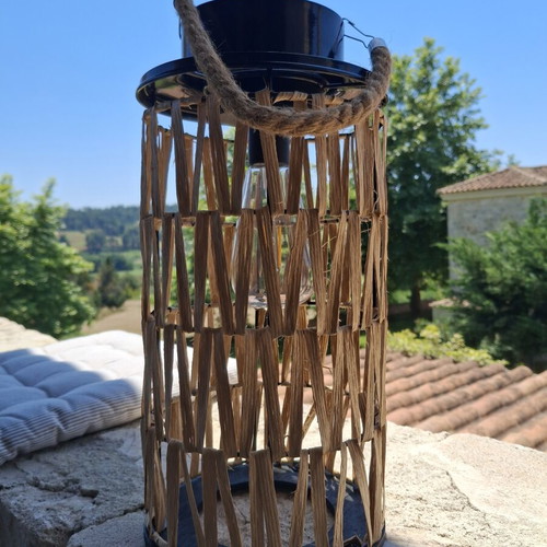 Bamboo solar lantern with built-in lamp like new