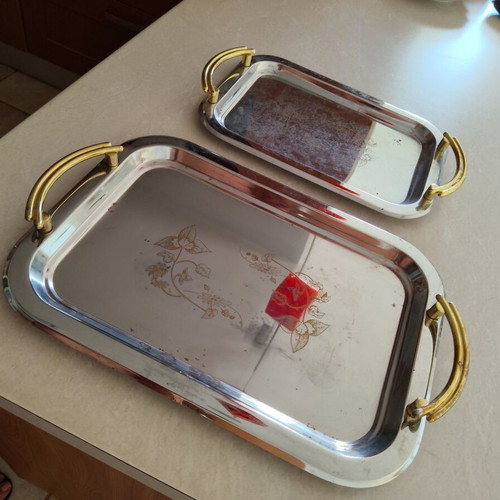 Serving trays, set of 2, chrome plated, different sizes