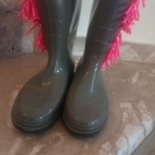 Handmade plastic galoshes used, size 38, gray and pink