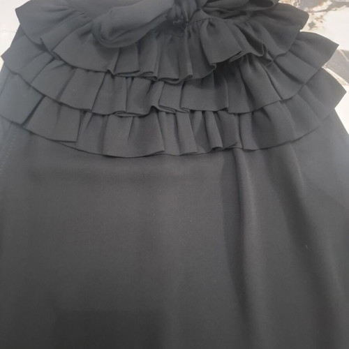 BSB black sleeveless blouse with ruffles and bow, size S