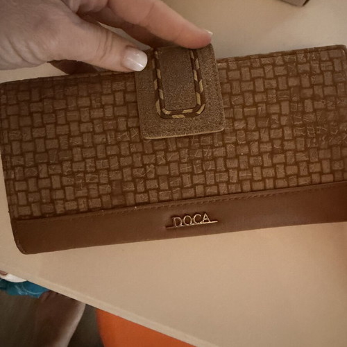 Doca women's wallet, brown taupe with embossed texture and gold details