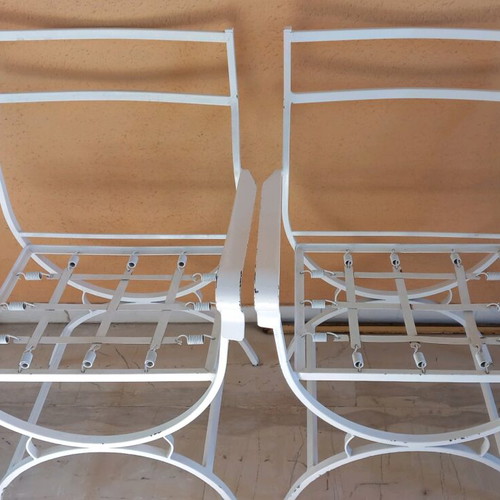 Fer Forje set used, white, 5 pieces with table and chairs