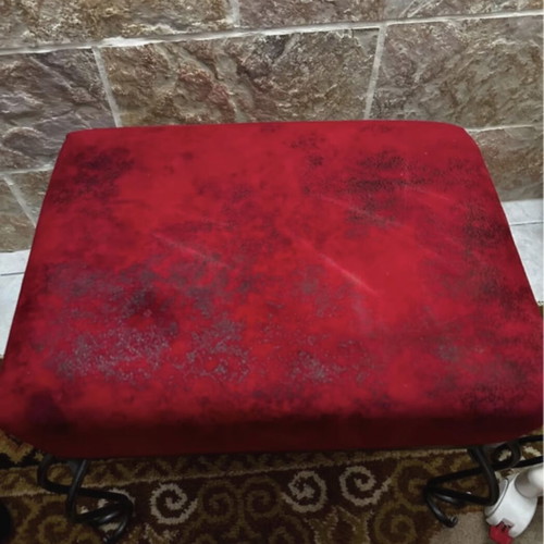 Iron stool with solid apron and velvet fabric, like new, 31 cm height, 35 cm width