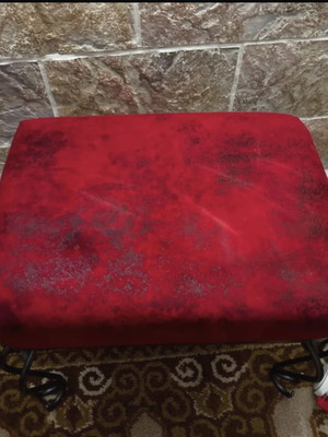 Iron stool with solid apron and velvet fabric, like new, 31 cm height, 35 cm width