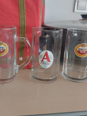 Ποτήρια μπύρας Amstel και Alpha σετ 3 σαν καινούργια
