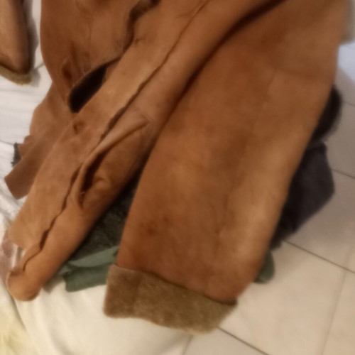 Suede coat with fur lining new, gold color, size L