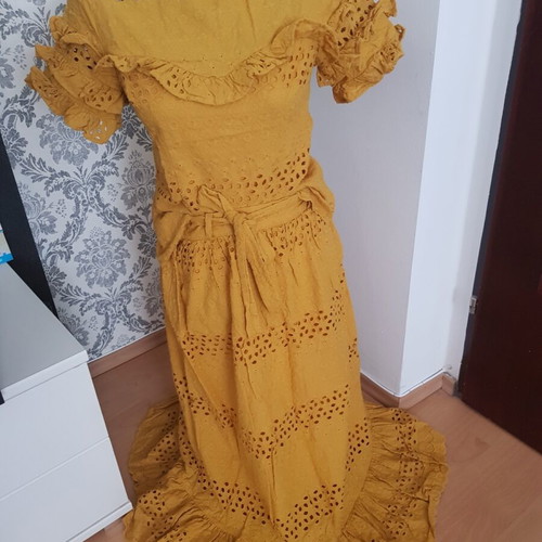 Women's cotton set blouse with skirt like new, mustard color, size XS