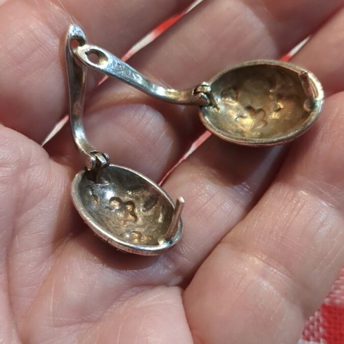 Vintage '80s Silver Earrings with Marcasite and Enamel like new
