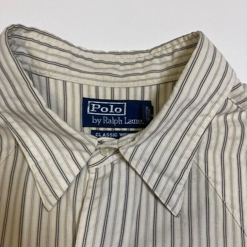 Ralph Lauren Vintage Custom Western Long Sleeve Shirt L Beige Pinstripe RRL