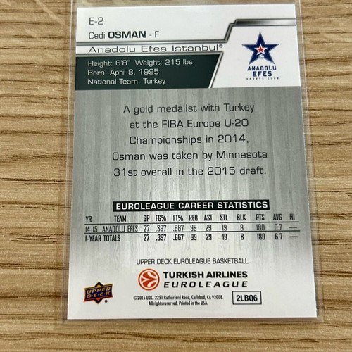 Cedi Osman Efes Anadolu Upper Deck Euroleague 2015-16 card new Panathinaikos