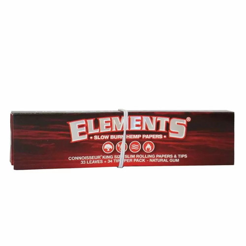 Elements Red King Size Slim rolling papers 33 leaves with tips new