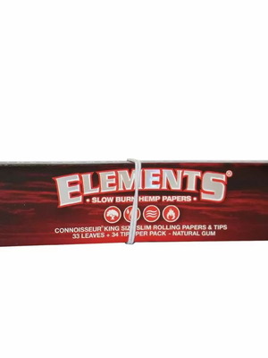 Elements Red King Size Slim rolling papers 33 leaves with tips new