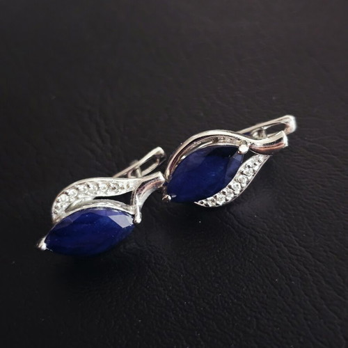 Silver earrings with sapphires and diamonds like new, English clasp