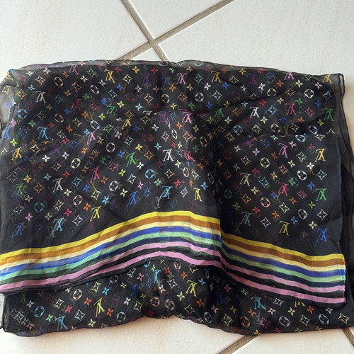 Louis Vuitton Monogram Multicolor Silk Scarf like new, black